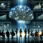 "AI transforming strategic planning with data analytics: A visual representation of advanced algorithms and business strategy charts highlighting AI's role in data-driven decision-making for modern enterprises."